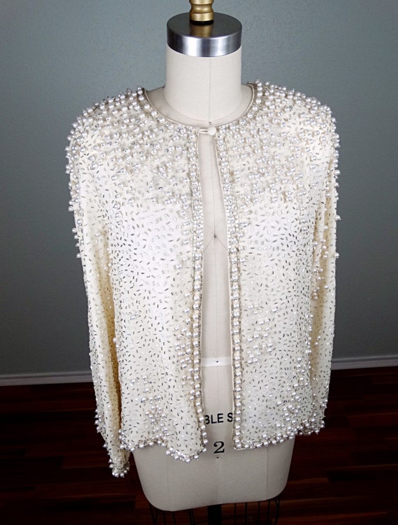 Vintage Pearl Beaded Sequin Jacket // Heavily Ivo… - image 2