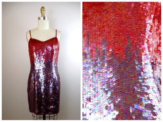Ombr Red Sequin Petite Party Dress Maroon Burgundy Purple