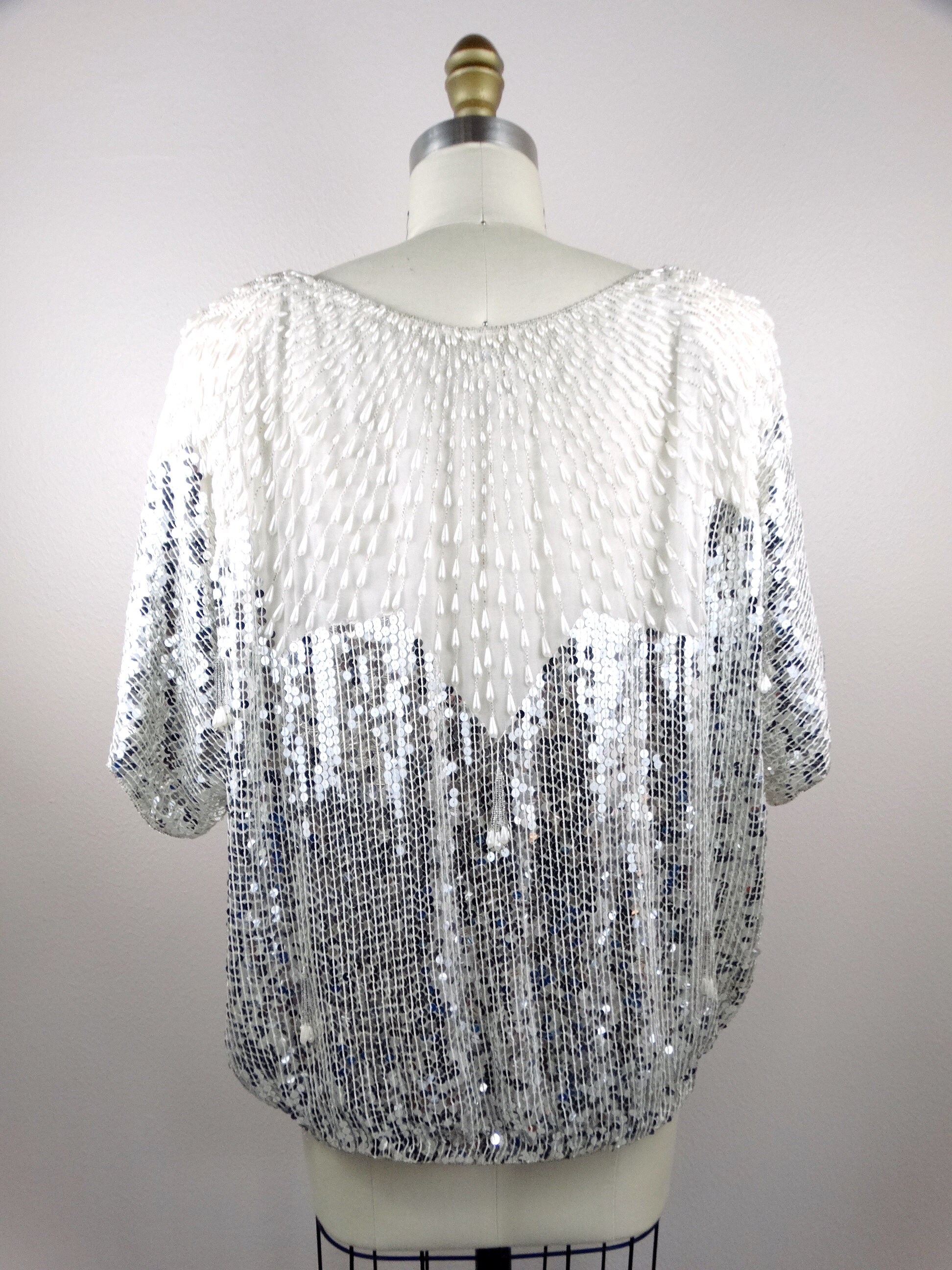 70s Silk Sequin Top by Judith Ann Creations // Oversized