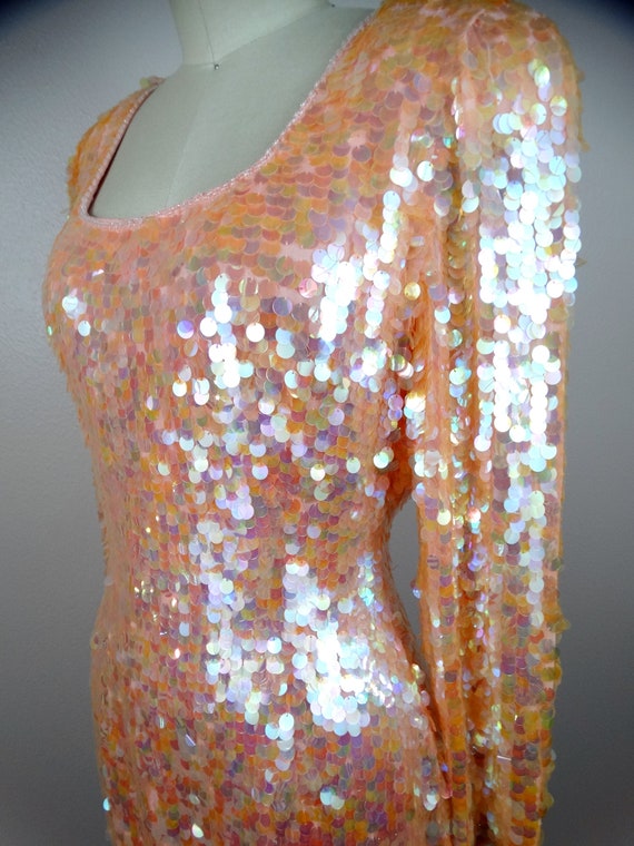 Sparkling Peach Paillette Sequin Dress // Iridesc… - image 3