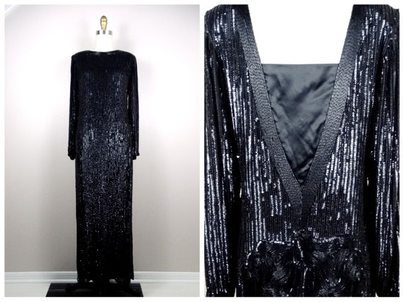 Heavy Beaded Art Deco Gown // Long Fully Beaded S… - image 1