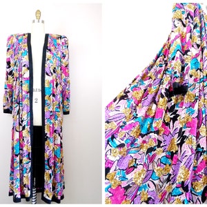 COUTURE Glam Sequin Duster / Pink Blue & Gold Sequined Coat / Silk Hand Beaded Overcoat / Novelty Embellished Robe