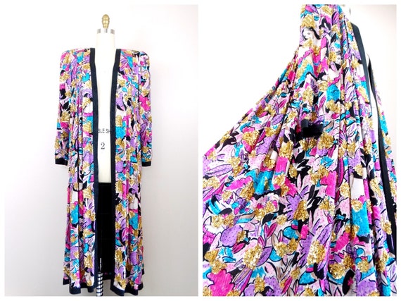 COUTURE Glam Sequined Duster / Pink Blue & Gold S… - image 2