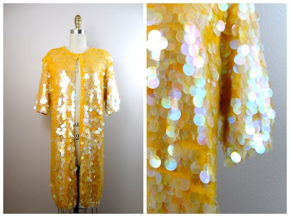 60s Paillette Sequined Long Cardigan Sweater Dres… - image 1