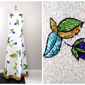 60s Couture Vintage Sequined Gown // 1960’s Sequin Embellished Full Length Sequined Dress // 60's Fashion Evening Ballgown by Helen Wong