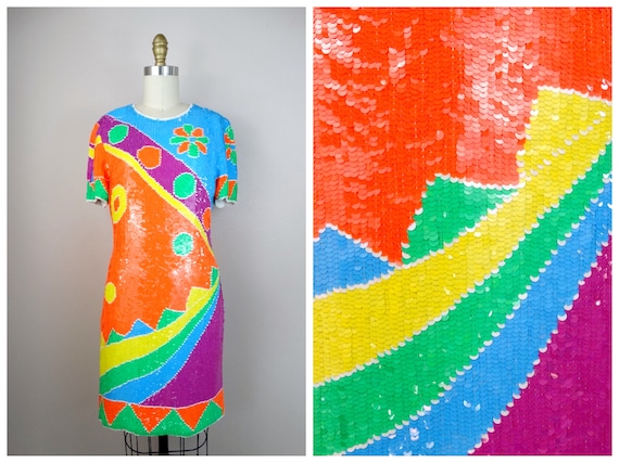 M/L Funky Vintage Sequined Dress // Psychedelic NE