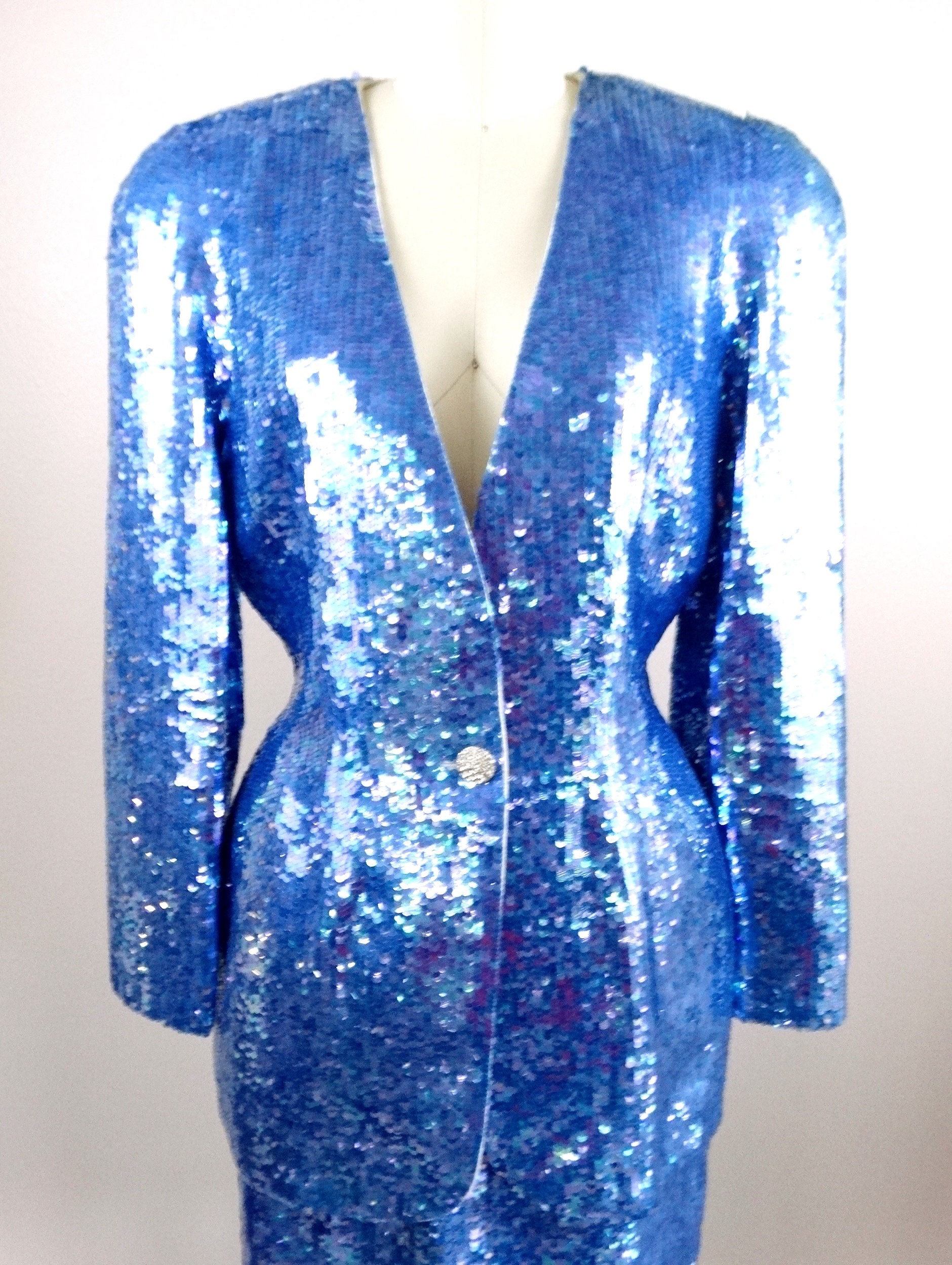 blue sequin blazer dress Fully Sequined Skirt W/ Jacket / Iridescent Dress Suit Style:MEL672 not_bf_sale blending confidence with a Black All Bedroom Furniture
