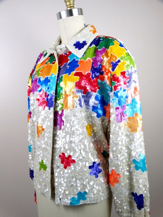 GLAM All Embellished Sequin Jacket / Rainbow Puzz… - image 6