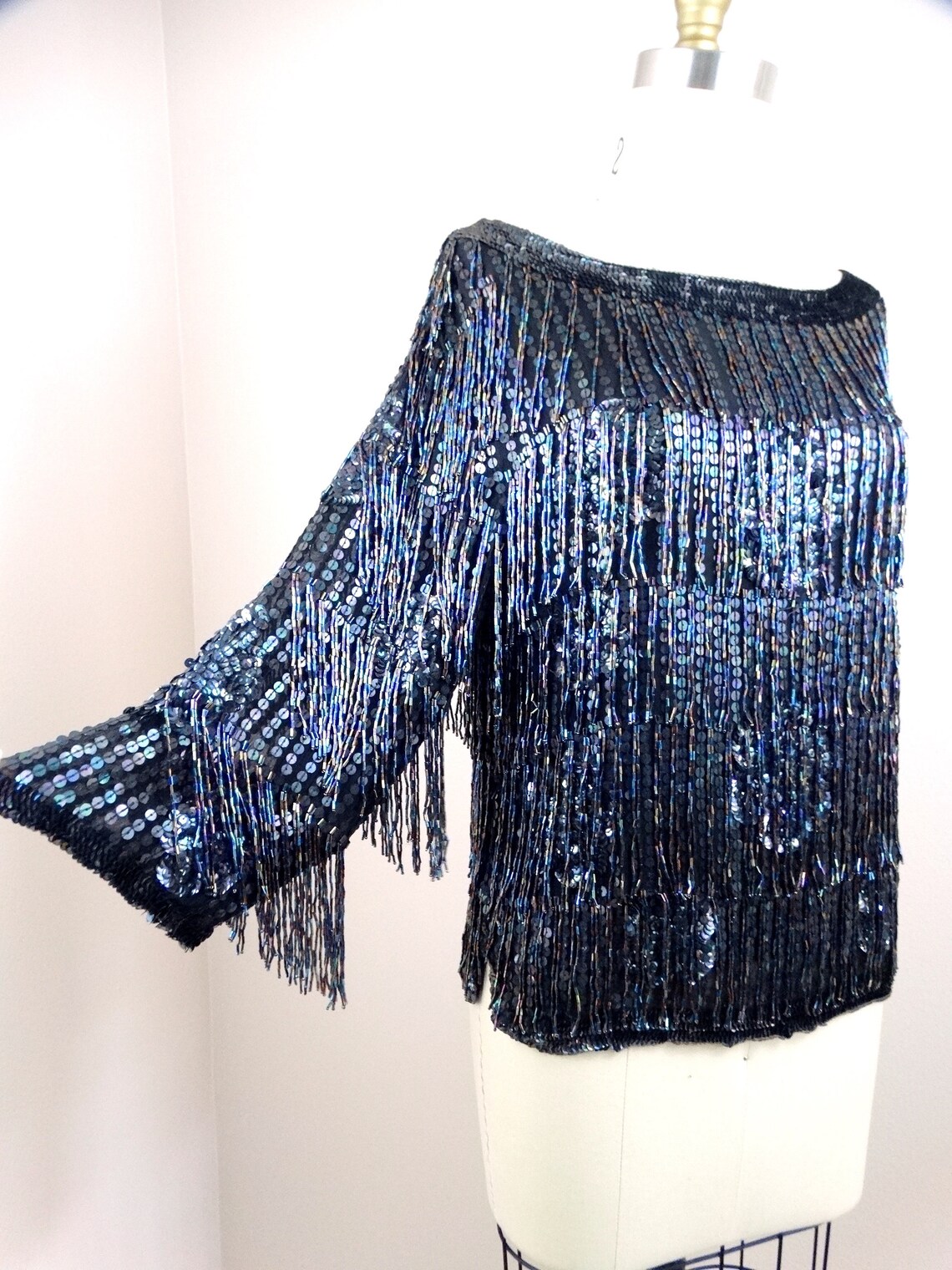 S/M All Fringe Beaded Blouse // Heavily Embellished Sequin Etsy