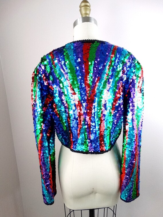M/L Colorful Sequin Cropped Cardigan / Bright Gla… - image 2