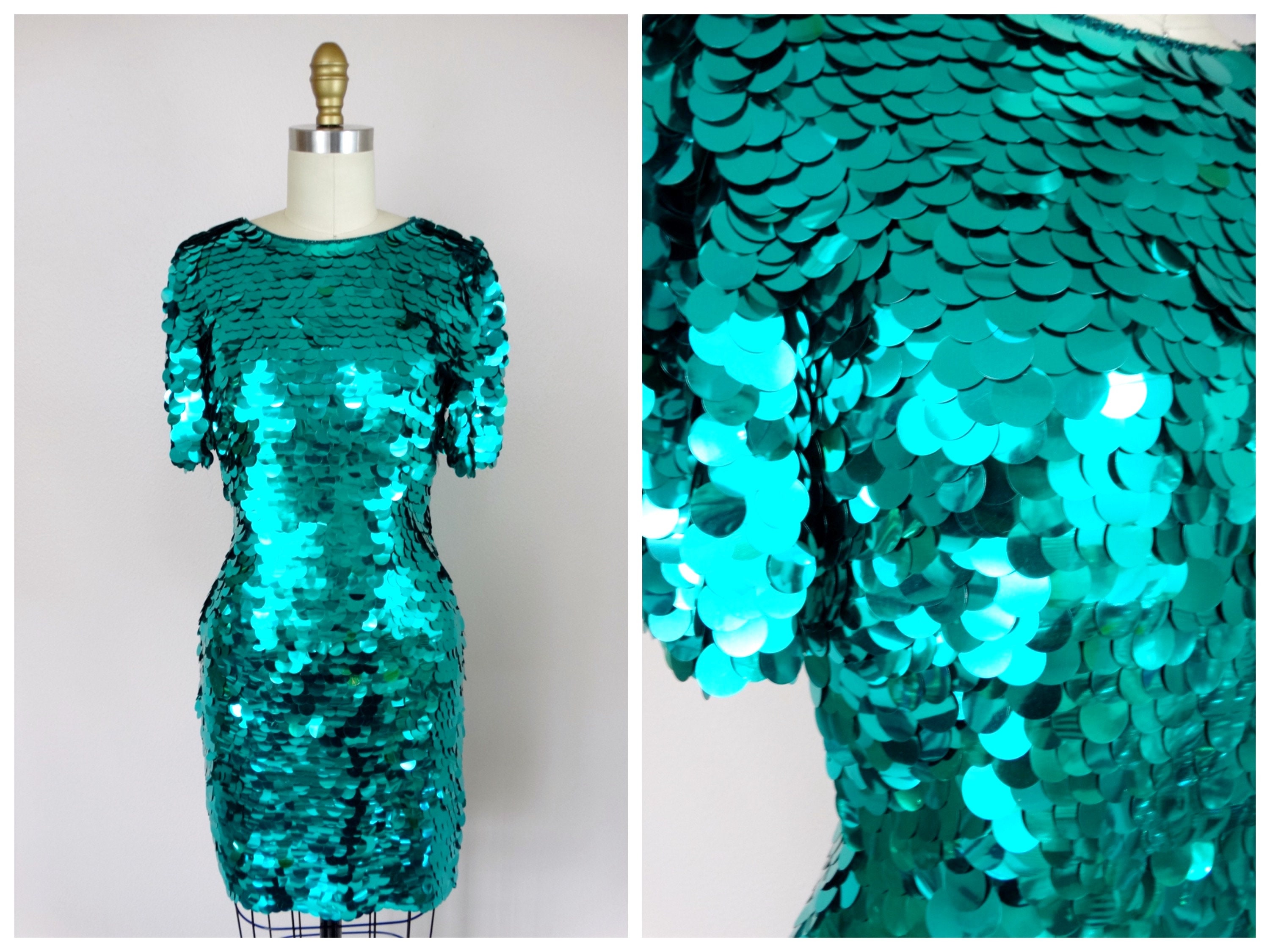XS S Jade Paillette Sequined Dress Glam Turquoise Paillettes Dress Teal Green Sequin Party Dress Etsy UK