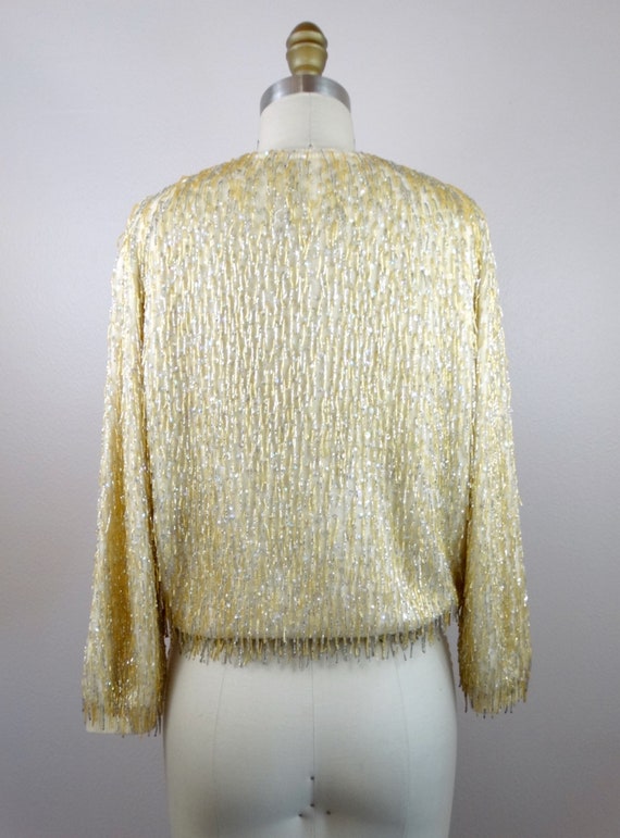 50s Fringe Beaded Cropped Sweater / 1950's 1960’s… - image 5