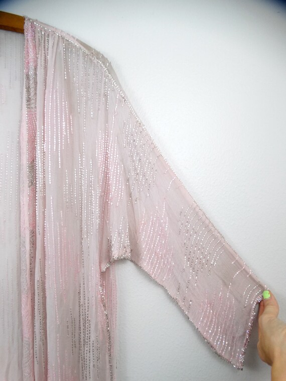 L/XL Sheer Beaded Blush Pink Silk Shrug // Pastel… - image 3