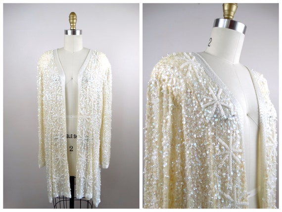 Intricate Pearl Beaded Iridescent Sequined Long S… - image 6