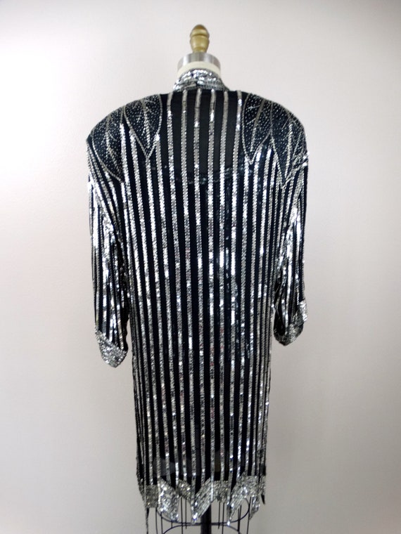 VTG Beaded Silk Sequined Kimono and Top / Black a… - image 9