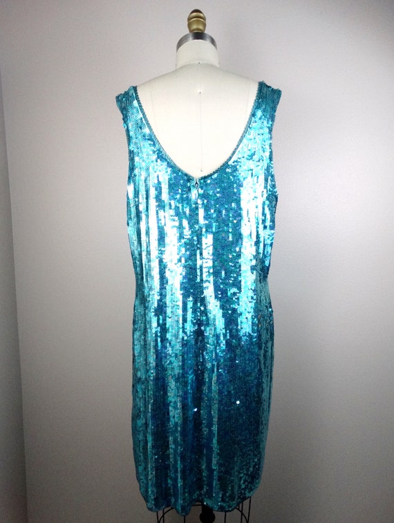 L/XL Designer Couture Sequined Dress / Bright Tur… - image 4