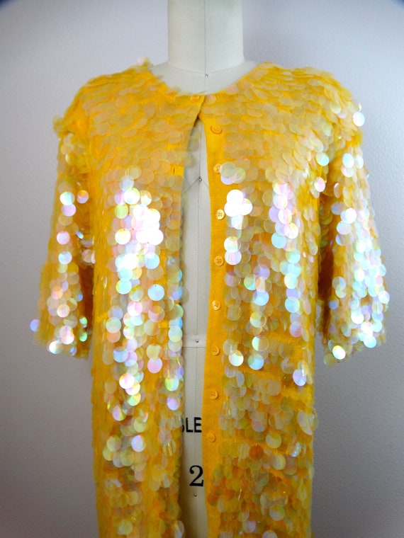 60s Paillette Sequined Long Cardigan Sweater Dres… - image 3