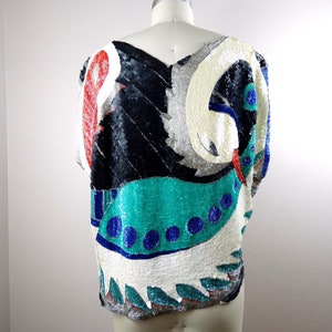 RARE Abstract Swan Sequin Top // Art Deco Swan Sequined Beaded Top // Novelty Couture Wearable Art Top image 4