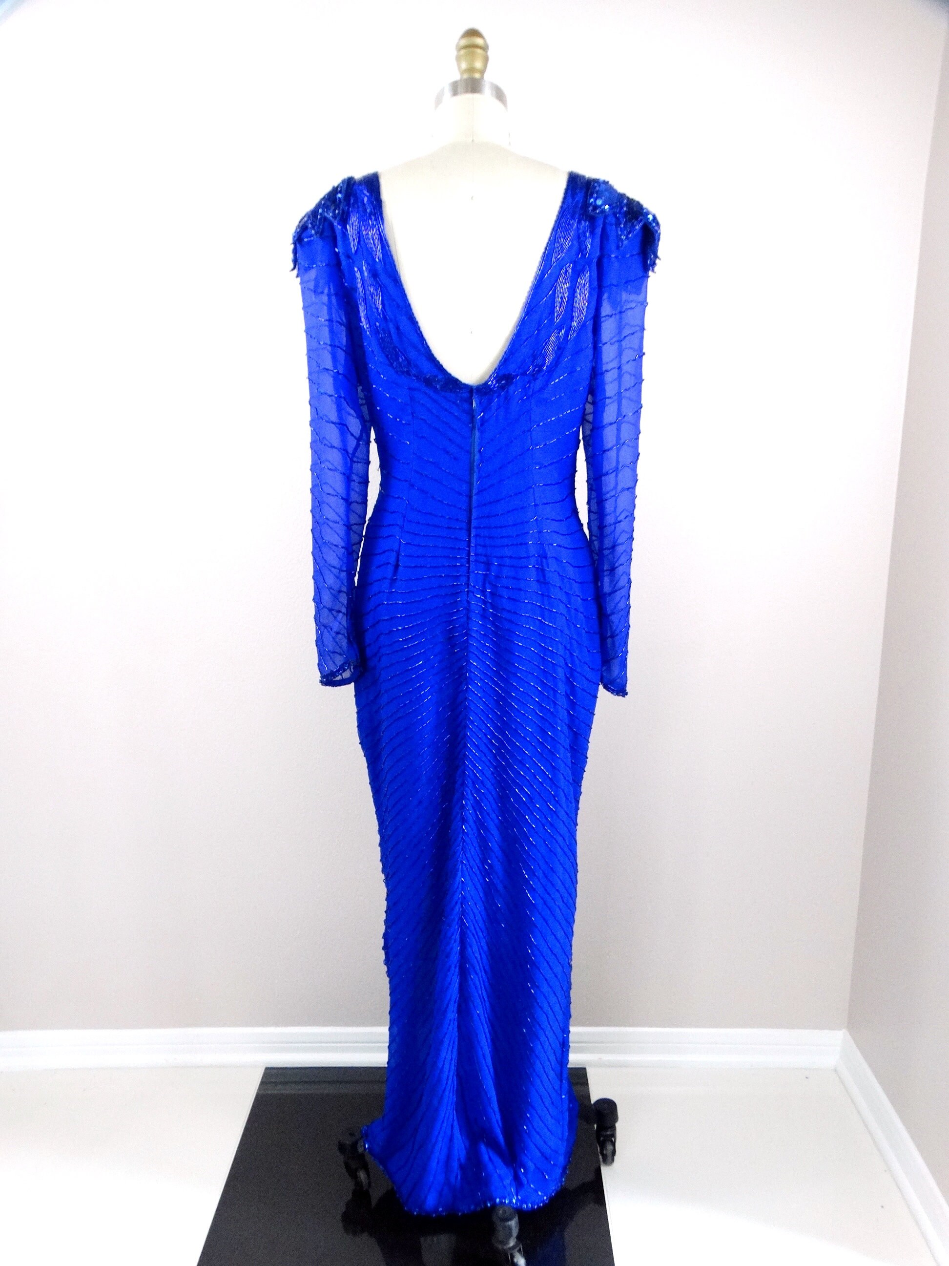 M Fringe Beaded Formal Gown // Long Royal Blue Fringed Etsy