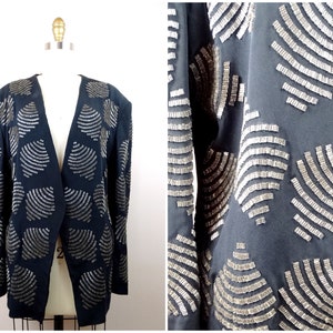 GENNY by Gianni Versace Beaded Jacket / 80s 90s Couture Black and Silver Embellished Designer Blazer