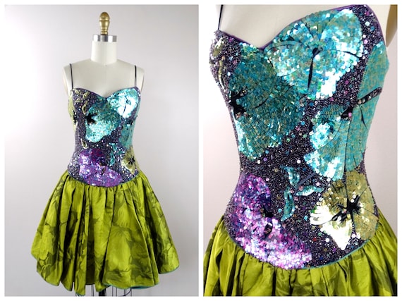 XS S Sequin Cocktail Dress by Neil Bieff and Bergdorf Goodman Designer Couture Sequined Beaded Mini Dress Vintage Glam Dress XS Etsy UK