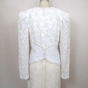 Vintage Pearl Beaded Wedding Dress / White Lace Embellished Bridal Gown image 8