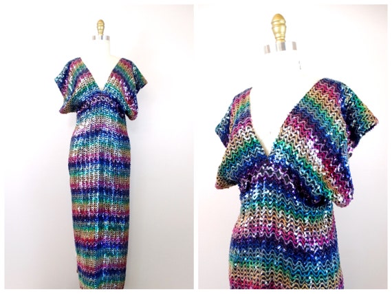Rainbow sequin shop maxi dress