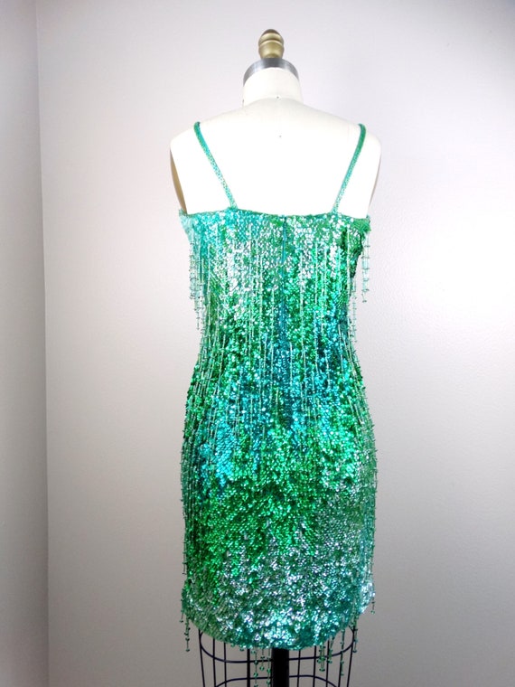 Iridescent Mermaid Green Sequin Dress // Chameleo… - image 4