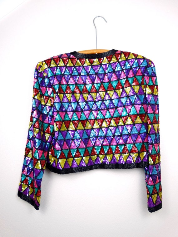 Retro Sequin Beaded Bolero / Triangles Geometric … - image 3