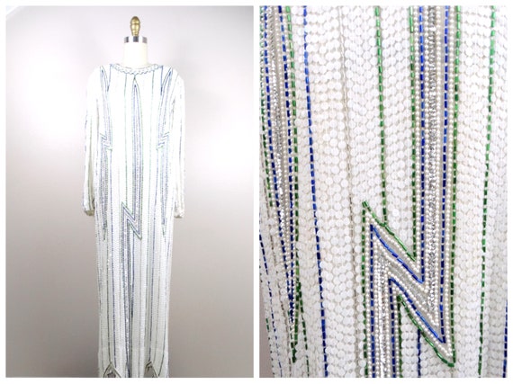 ELECTRIC Sequined Crystal Beaded Gown // White an… - image 1