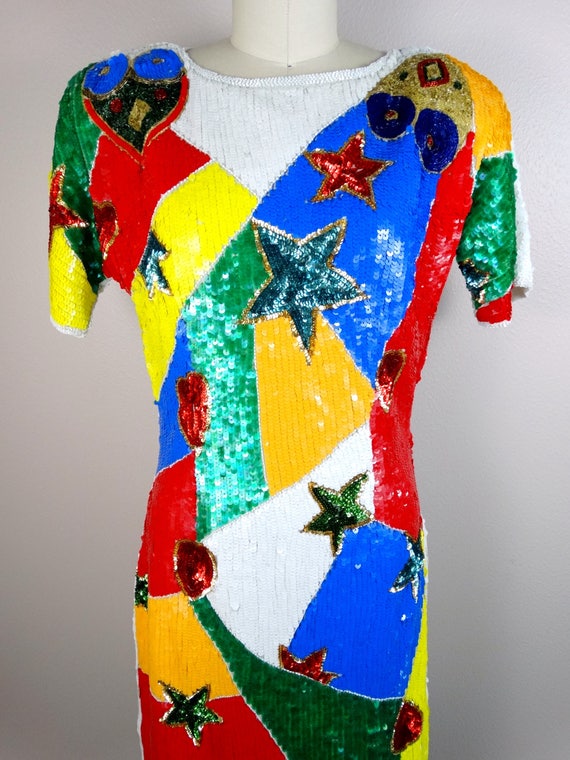 RARE Geometric Star Sequin Dress // Hearts and St… - image 3