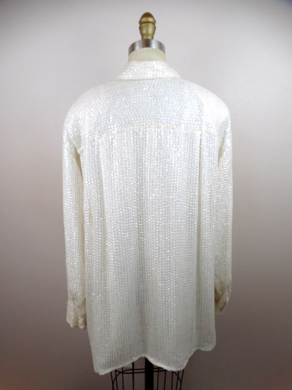 Iridescent Sequined Button Down Blouse / Plus Siz… - image 3