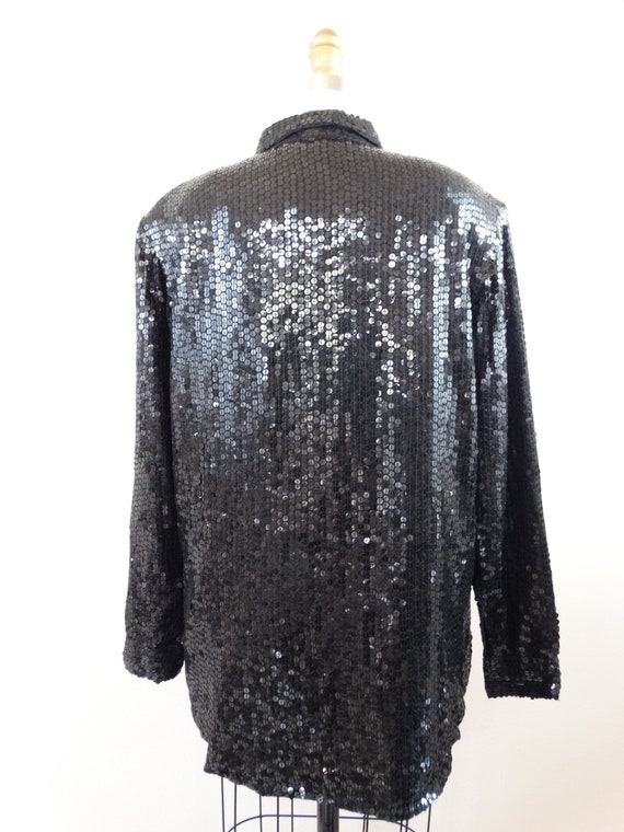 RETRO Sequin Chessboard Button Down Top / Black a… - image 3