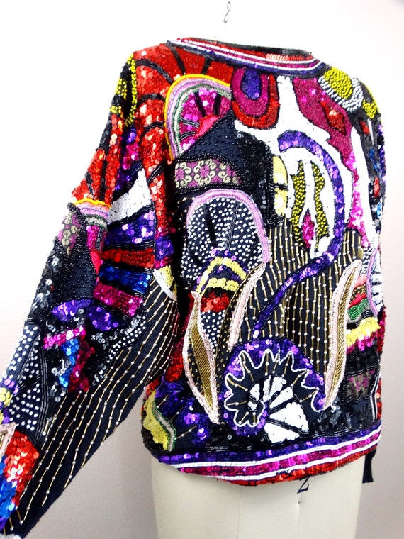 RARE Beaded Sequin Pullover Top // Colorful Sequi… - image 3