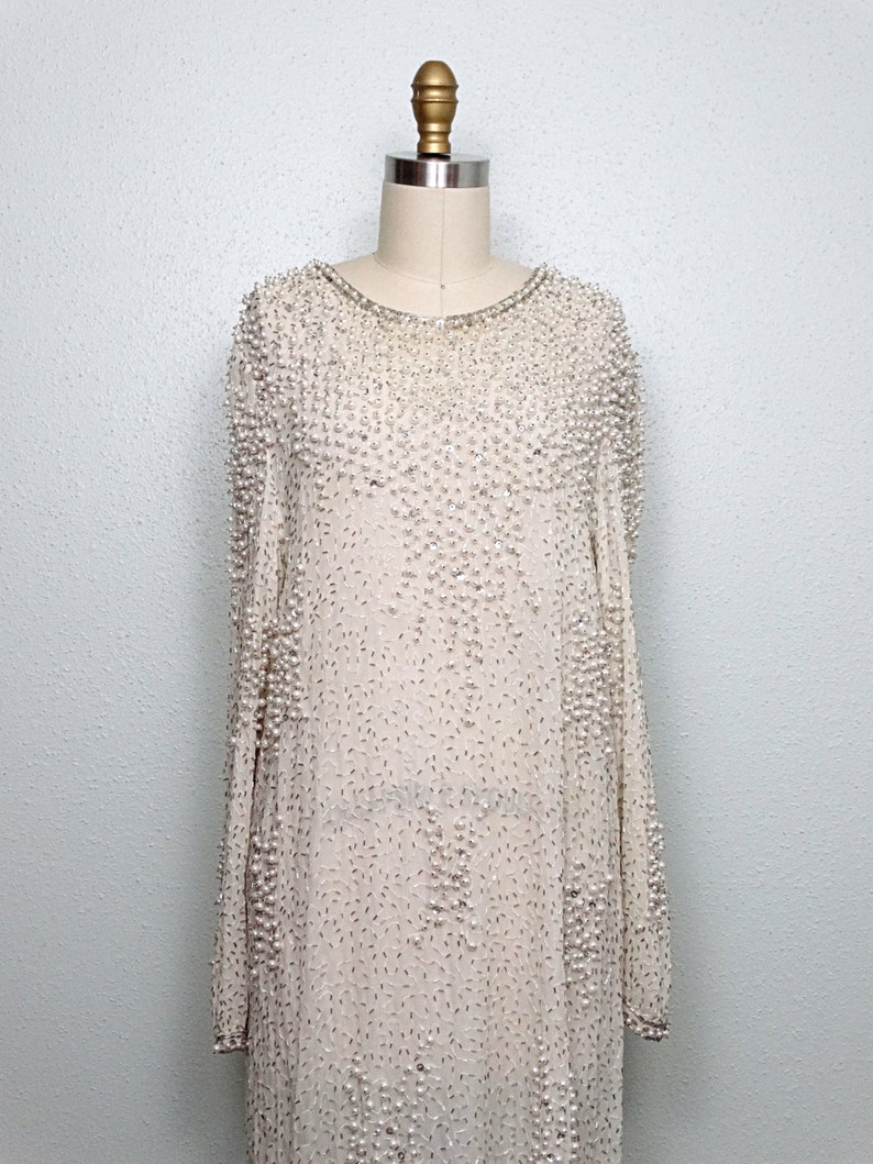 Vintage Pearl Beaded Wedding Dress / Ivory Silk Glass Beaded - Etsy