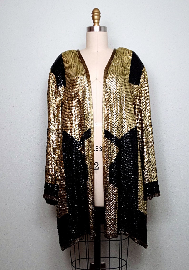 VTG Sequin Kimono Jacket / Bohemian Novelty Open Kaftan / Etsy