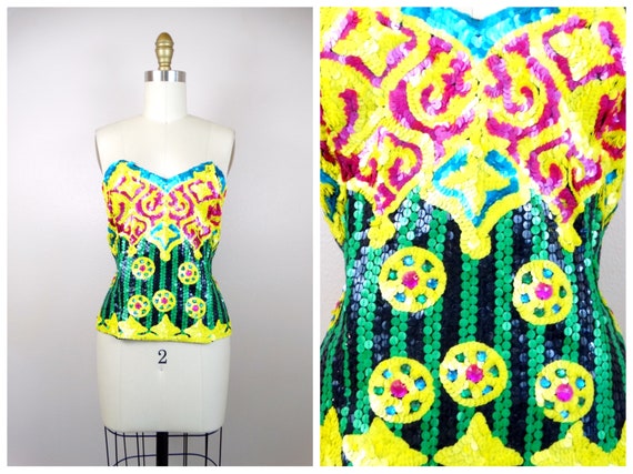 90s Jewel Embellished Bustier // Vintage Yellow Pi