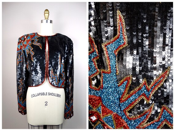 Electric Beaded Jacket // Bursting Beaded Sequin … - image 1