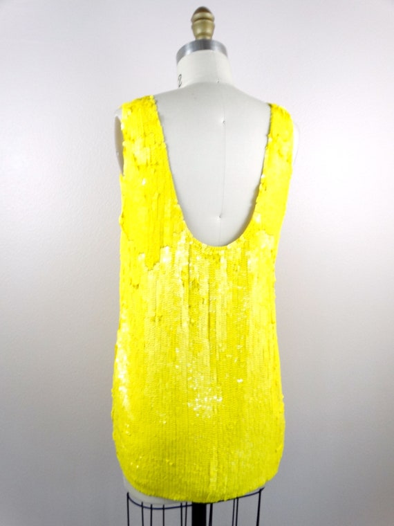 Bright Lemon Sequined Top // Neon Yellow Sequin E… - image 4