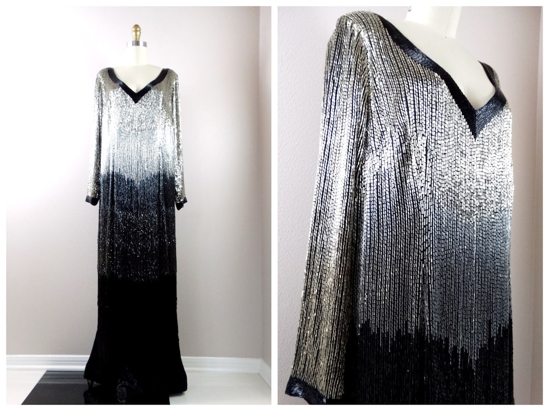 BEADED FRINGE EVENING GOWN main image 1