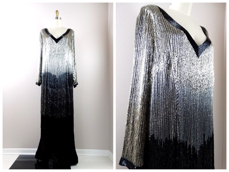 VERY HEAVY All Beaded Fringe Gown // HEAVILY Layered Beads - Etsy