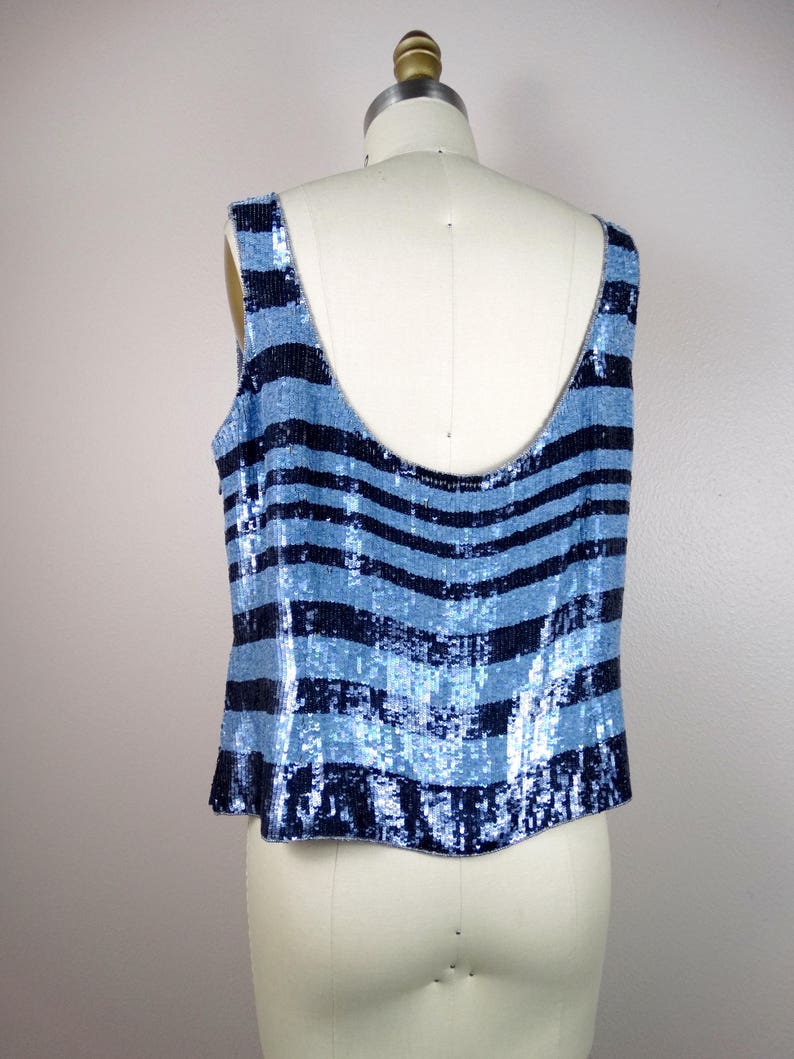 ESCADA Striped Sequin Top Fully Sequined Beaded Designer Top Size 44