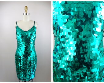 BRIGHT Paillettes Sequin Party Dress / Teal Turquoise Green Cocktail Dress / Jade Paillette Sequined Dress