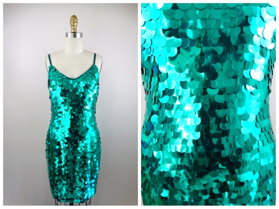 BRIGHT Paillettes Sequin Party Dress / Teal Turquoise Green Cocktail Dress  / Jade Paillette Sequined Dress 