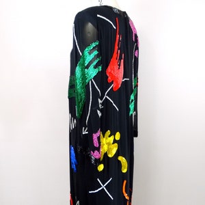 90s Abstract Art Beaded Silk Dress // Hand Embellished Cocktail Dress // Vintage Handmade Party Dress image 4