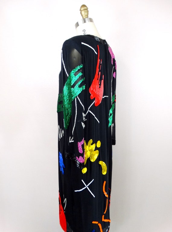 90s Abstract Art Beaded Silk Dress // Hand Embell… - image 4