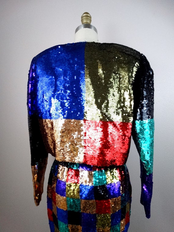 80s 90s Sequin Color Block Bolero Jacket and Mini… - image 6