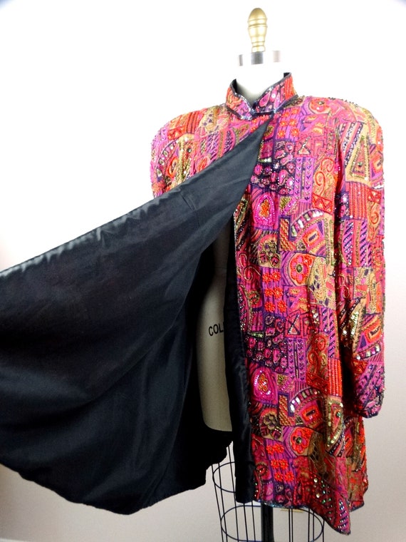 VTG Sequin Duster Jacket / Bohemian Novelty Open … - image 6