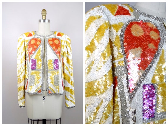 Iridescent Sequined Cardigan / Pastel Sequined Op… - image 4