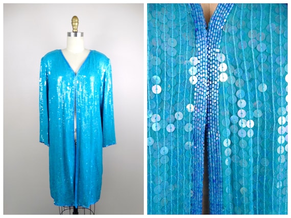Electric Blue Sequined Long Jacket / Bright Turquoiseâ¦ - Gem
